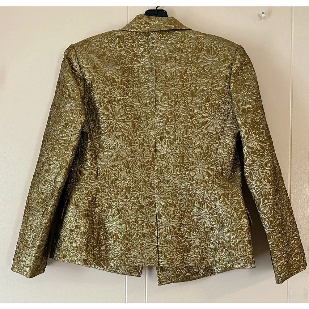 Derek Lam 10 Crosby Myla Gold Jacquard Double Breasted Blazer Jacket
